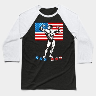 4th of July American Flag USA Dad Muscle Baseball T-Shirt